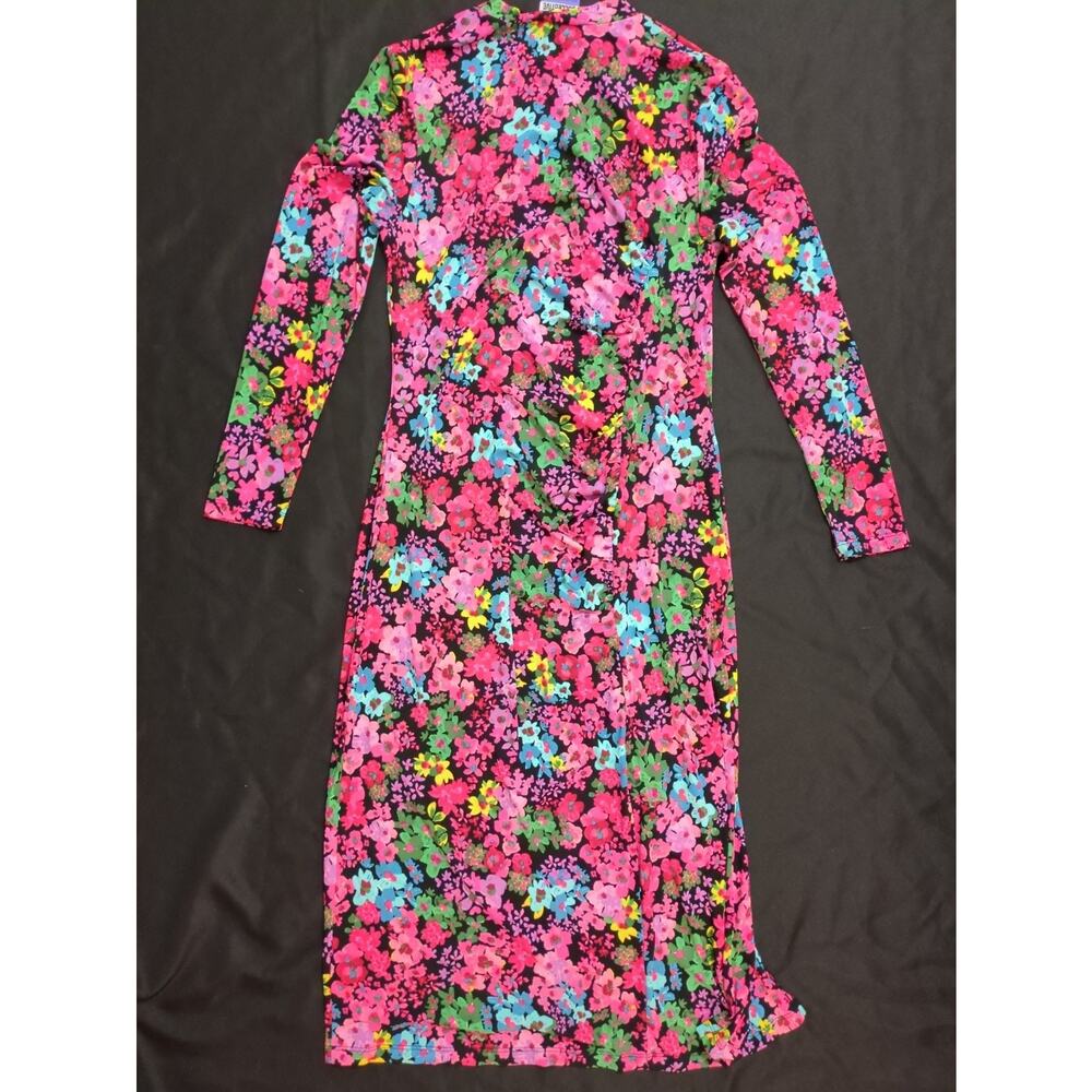 FUTURE COLLECTIVE Floral Long Sleeve Mock Neck XL Dress Kalana Barfield Brown - Picture 9 of 11